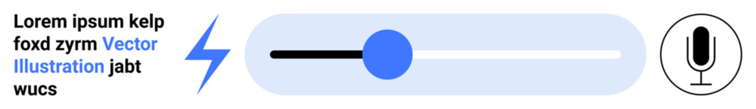 Audio control, user interface, multimedia applications, digital tools, sound management, technology UI. Volume slider with circular knob, microphone icon lightning symbol. Audio control and user