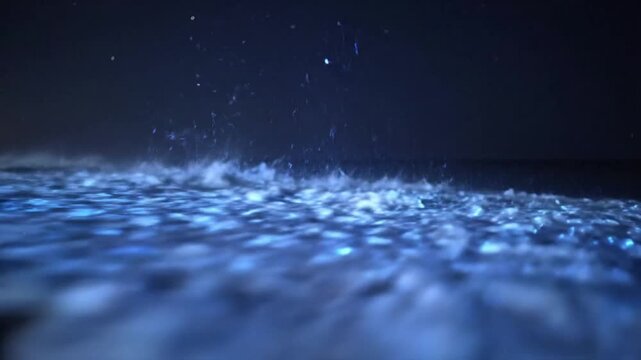 Magical Bioluminescent Ocean Waves at Night, Glowing Plankton Sparkles