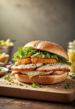 Backfisch fish fillet with remoulade in a bun,  meal,  kitchen,  backfisch