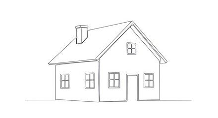 Minimalist line art drawing of a house, simple home sketch illustration
