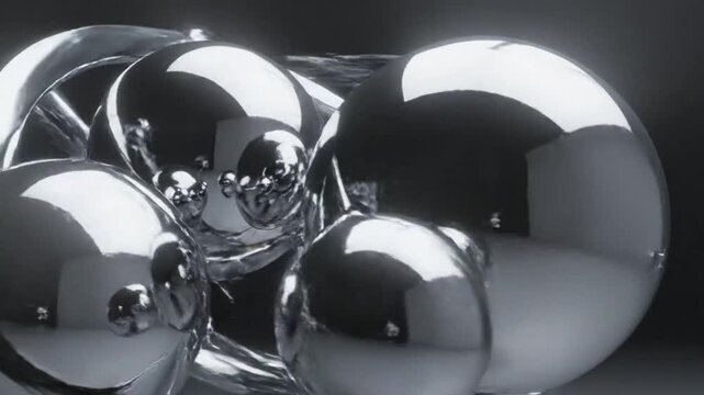 Abstract Shiny Chrome Spheres Reflecting Light and Each Other - 3D Rendering
