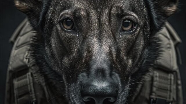 Professional police K9 or military working dog in a dark studio
