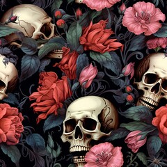 skull seamless pattern, skull pattern, skull background, gothic skull pattern, skull digital paper, skull repeat pattern, skull texture, skull wallpaper