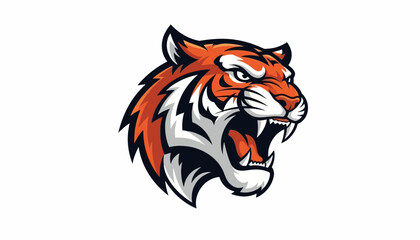 Obraz premium Aggressive Tiger Head Illustration with Open Mouth.