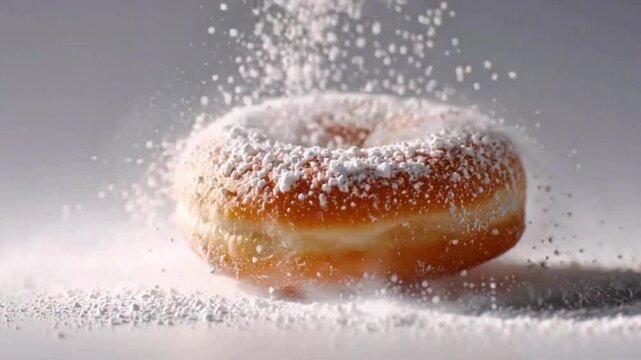Donut Falling into Powdered Sugar Slow Motion