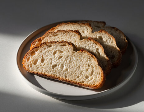 Rustic Italian bread slices on white plate