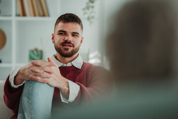 Man sharing feelings during mental health therapy session