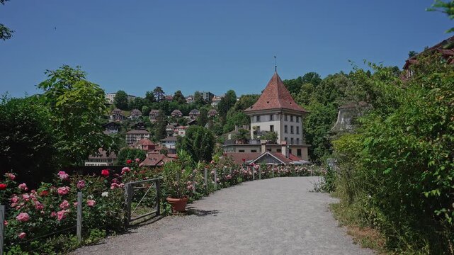 Bern Rosengarten Rose Garden Path to Historic Tower, Switzerland Summer. Filmed on June 23,2025.