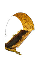 Stone Stairway Archway bathed in Golden Sunlight with Greenery