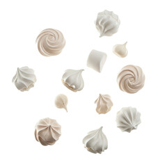 Sweet Meringue Swirls and Drops Isolated on Light Creamy Background Soft Lighting