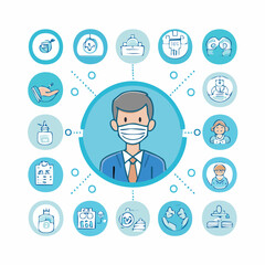 Illustration showcasing protection and prevention measures against viruses and bacteria transmission