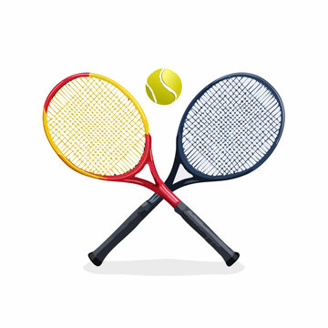 Illustration showcasing crossed tennis rackets with a tennis ball for sports themes