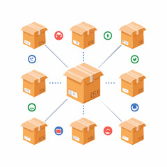 Fototapeta premium Isometric illustration showcasing interconnected logistics network and distribution system