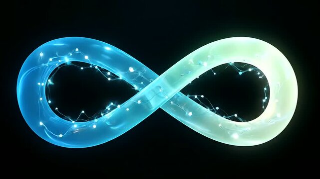 Predictive Market Indicators, visualized as abstract glowing infinity symbols with intricate data streams, represent continuous growth and interconnectedness.