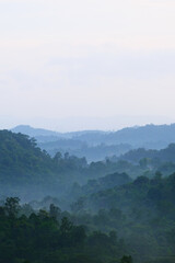 Obraz premium Foggy and misty view of Panorama Hill located in Sg Lembing Pahang Malaysia