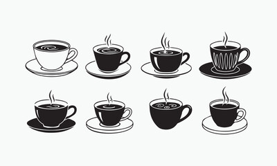 Vector Cups of coffee or tea collection , round coffee cup , Cup coffe with steam , Coffee cup icon set in minimal flat design