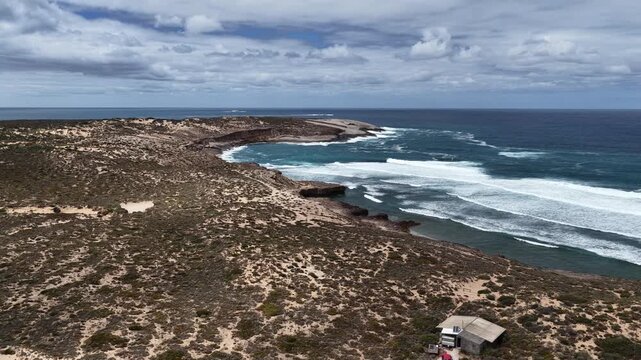 Penong, South Australia &ndash; 4k aerial drone footage of Long Beach, Cactus Beach, coastal sand dunes, salt lakes, limestone cliffs and Southern Ocean shoreline