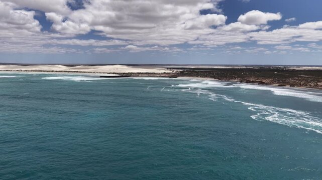 Penong, South Australia &ndash; 4k aerial drone footage of Long Beach, Cactus Beach, coastal sand dunes, salt lakes, limestone cliffs and Southern Ocean shoreline