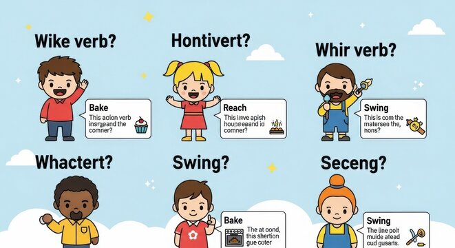 Educational Verb Illustrations - Engaging Visuals for Language Learning.