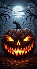 Eerie Halloween Pumpkin Carving Under a Full Moon.