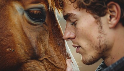 Naklejka premium Emotional Bond of Horse and Human in Natural Setting