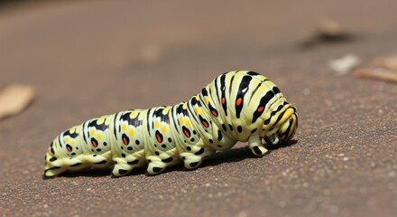 Naklejka premium Eastern Black Swallowtail Caterpillar - A Close-Up View.