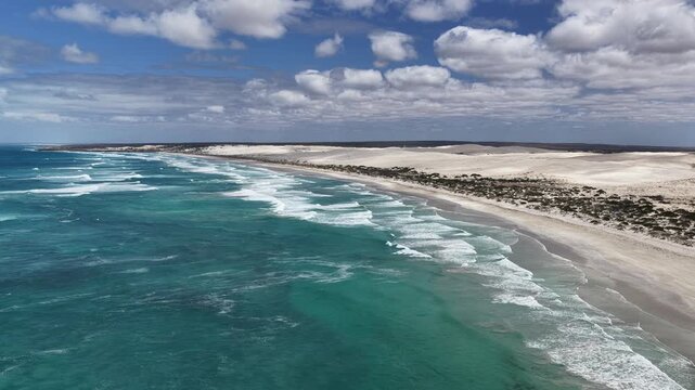 Long Beach and Cactus Beach, Penong, South Australia &ndash; 4k aerial drone footage of coastal sand dunes, salt lakes, limestone cliffs and Southern Ocean shoreline