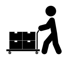 台車で段ボール箱を運ぶ人