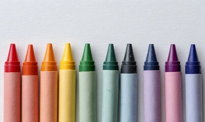 middle to the bottom of the image, a row of classic wax crayons