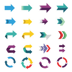 A collection of varied, colorful, and directional arrow graphics on white