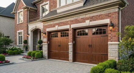 Elegant Brick Home with Two-Car Garage and Landscaping.