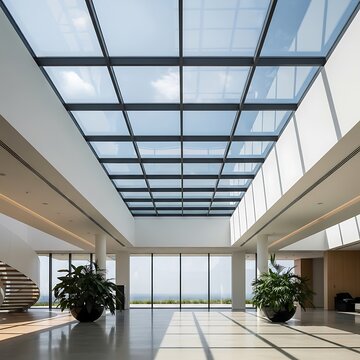 Spacious lobby featuring a glass ceiling and natural light abundance