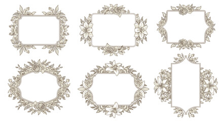Obraz premium Floral Decorative Frames Collection - Elegant Vintage Botanical Borders