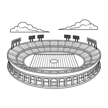 Outline Design Illustration of Iconic Sports Arena Architecture - Premium Stock Image