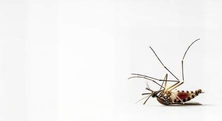 Dead Mosquito on White Background, Close-up of Insect Pest.