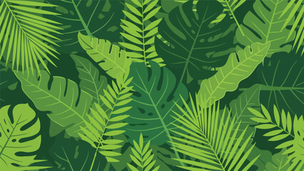 A lush, layered illustration showcasing various green tropical leaves, creating a dense pattern © PANGERANDESIGN