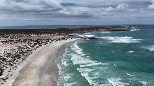 Long Beach and Cactus Beach, Penong, South Australia &ndash; 4k aerial drone footage of coastal sand dunes, salt lakes, limestone cliffs and Southern Ocean shoreline