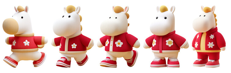 2026 병오년 새해맞이 귀여운 3d 붉은 말 캐릭터 세트	
