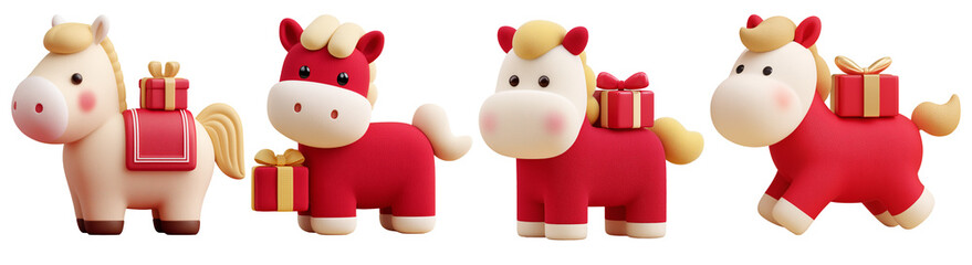 2026 병오년 새해맞이 귀여운 3d 붉은 말 캐릭터와 선물 세트	
