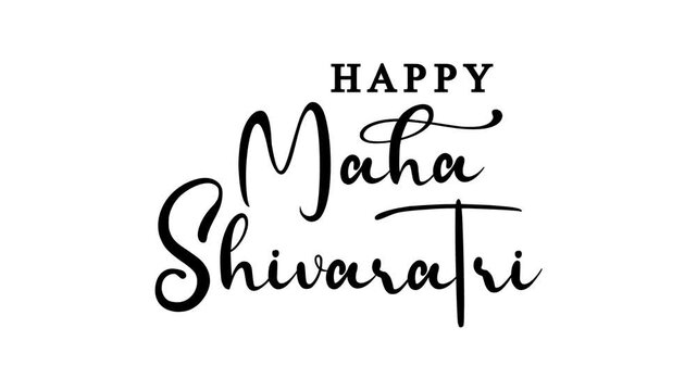 Happy maha shivaratri text animation suitable for social media posts, greeting cards, or festive event promotions. Festive black lettering design.