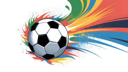 Fototapeta premium Soccer ball with colorful brush strokes on a white background design.