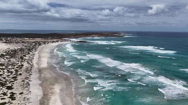 Long Beach and Cactus Beach, Penong, South Australia &ndash; 4k aerial drone footage of coastal sand dunes, salt lakes, limestone cliffs and Southern Ocean shoreline