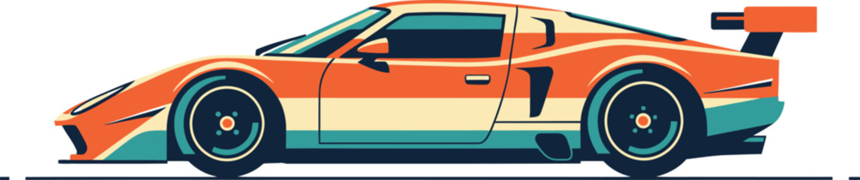 Retro Sports Car Side View in Flat Vector Style
