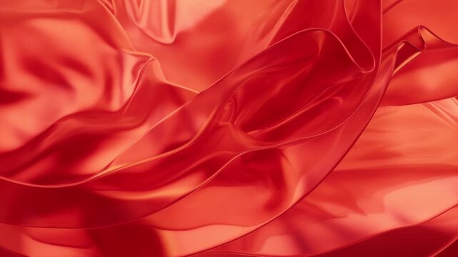 Elegant red fabric flowing and rippling in slow motion with soft light illuminating its luxurious texture
