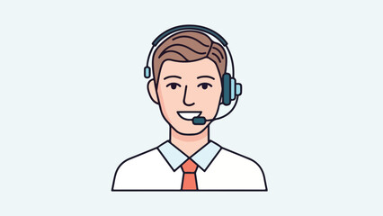 A smiling man wearing a headset and tie, a customer service icon