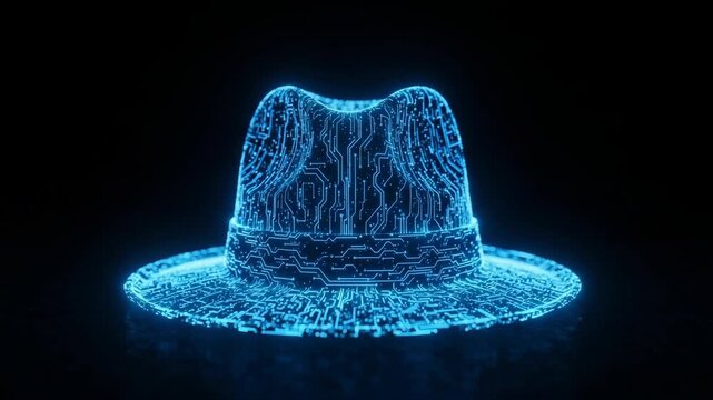 Glowing Digital Hat Illuminated Against Dark Backdrop The Hats Lines Resemble Circuits Security Coding Technology Concepts To Illustrate Cyber Security Tech Innovation