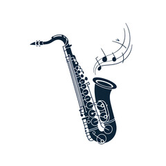 Naklejka premium A blue saxophone illustration with musical notes symbolizing jazz music