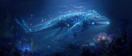 Fototapeta premium Bioluminescent Magical Creature Swimming in Shimmering Waters
