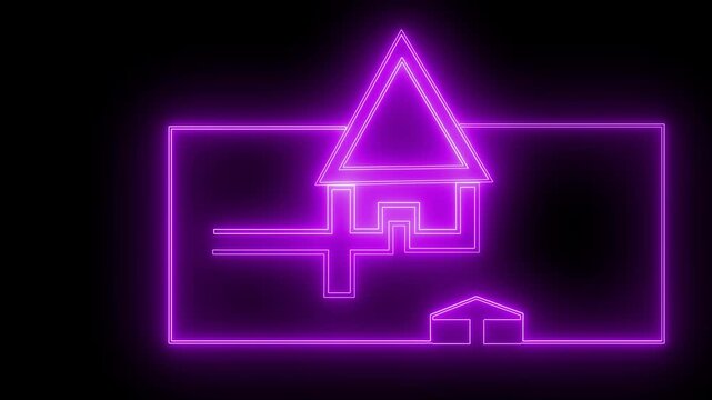Animated black linear symbol of house is gradually drawn. Concept of home, real estate, construction, building. Looped video. Vector illustration