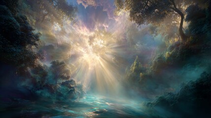 Obraz premium Dreamlike Fantastical Scene Bathed in Soft Radiant Light